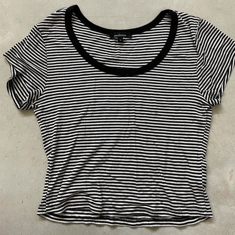 Black and white striped ringer crop top